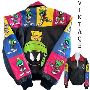 Rare Marvin the Martian Leather & Embroidered Jacket Warner Bros. Sz Small